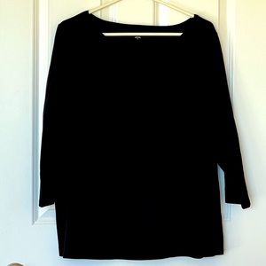 Eileen Fisher Women 1X Black Cotton Scoop Neck 3/4 Sleeve T Shirt Minimalist